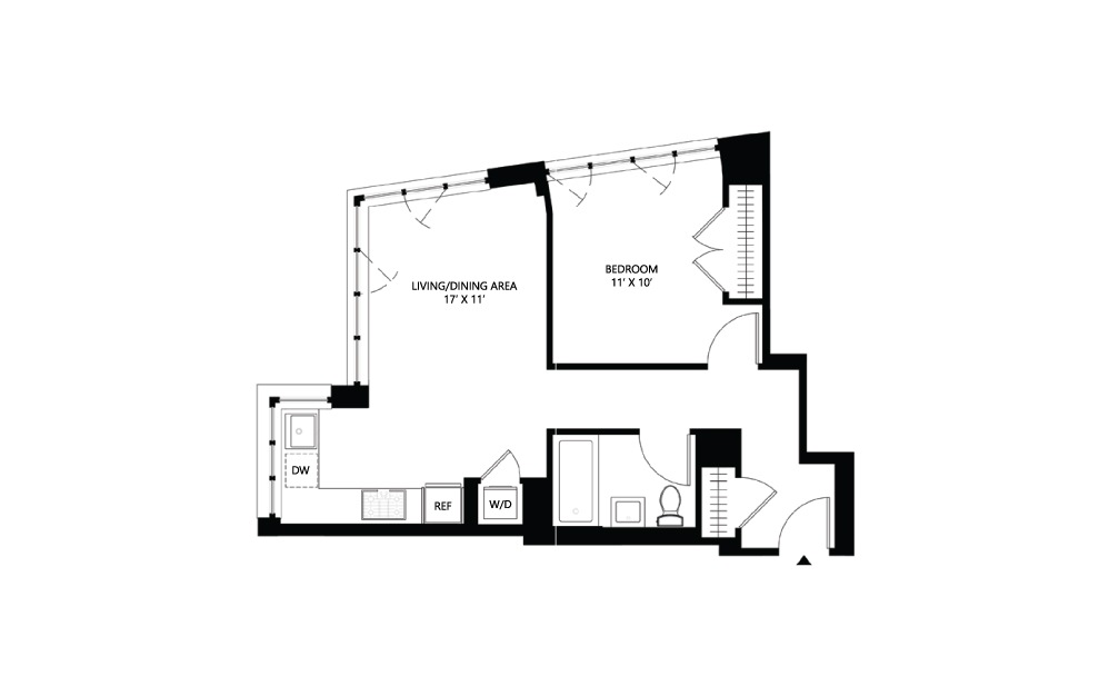 S19 1 bed 1 bath 624 square feet