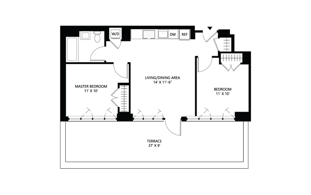 S28 1 bed 1 bath 763 square feet