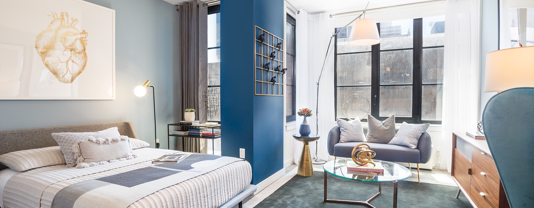 large studio apartment with natural lighting